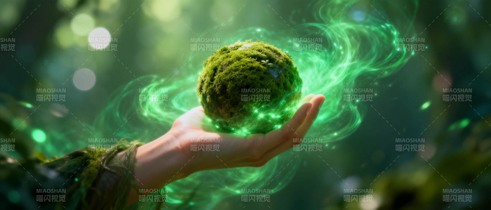 绿光球在掌心图片