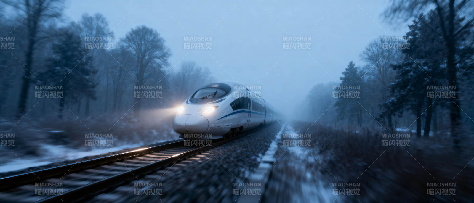 雾中疾驰的高铁图片