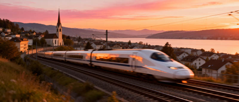 夕阳下的高速列车图片