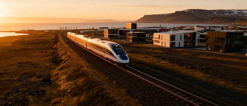 高铁穿行日落时分图片