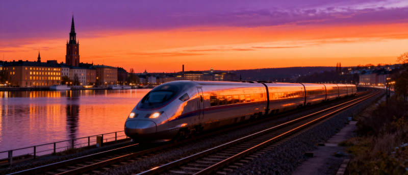 夕阳下的高速列车图片