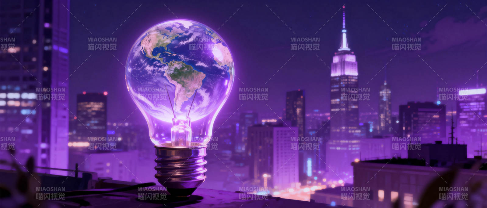 地球灯泡照亮城市图片