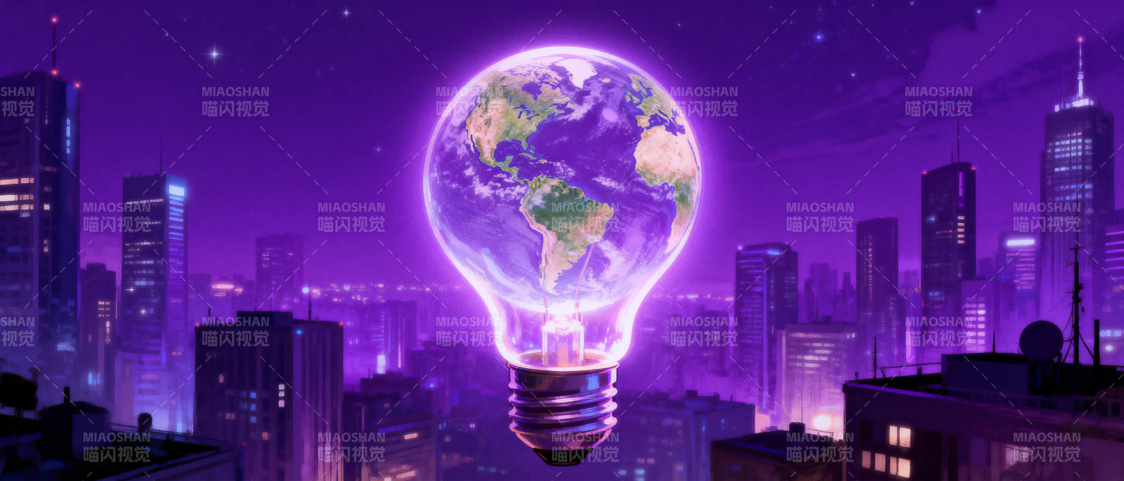 地球灯泡照耀城市图片