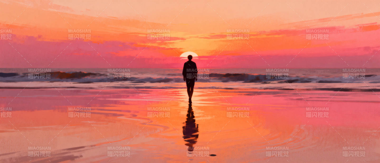 夕阳下的孤独身影图片