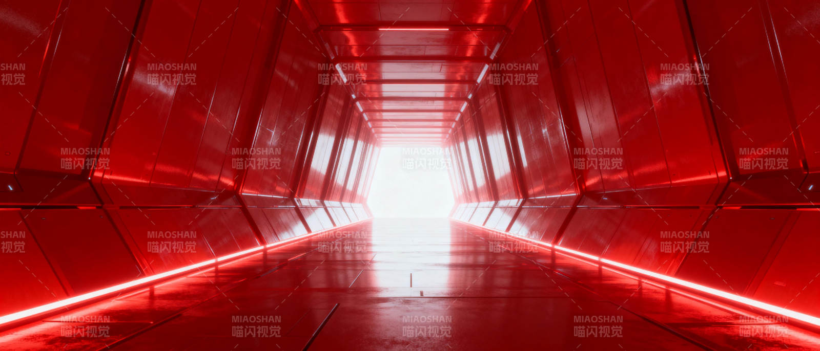 红色隧道尽头光图片