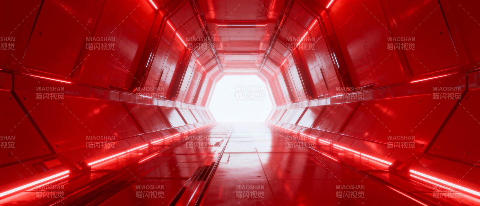 红色隧道尽头的光图片