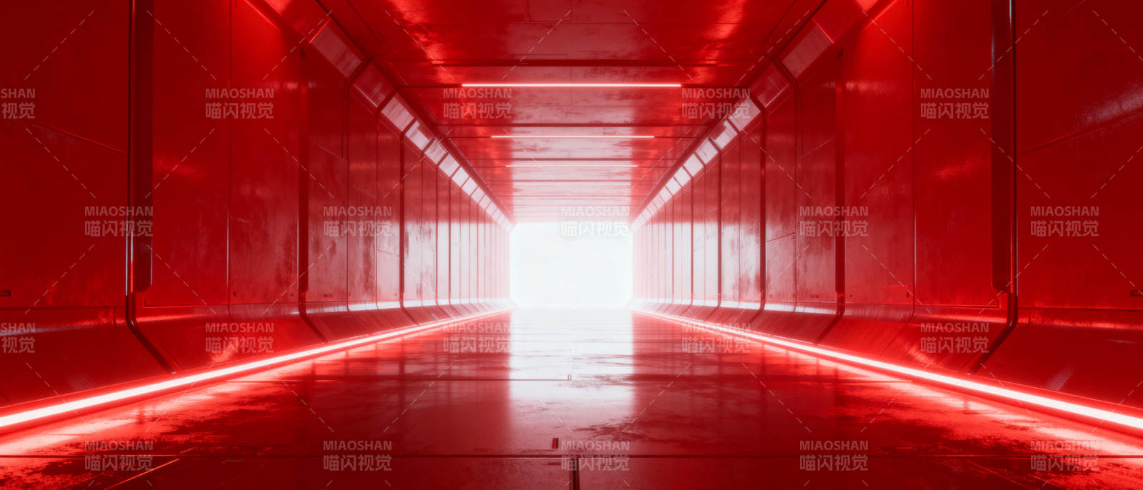 红色隧道尽头的光图片