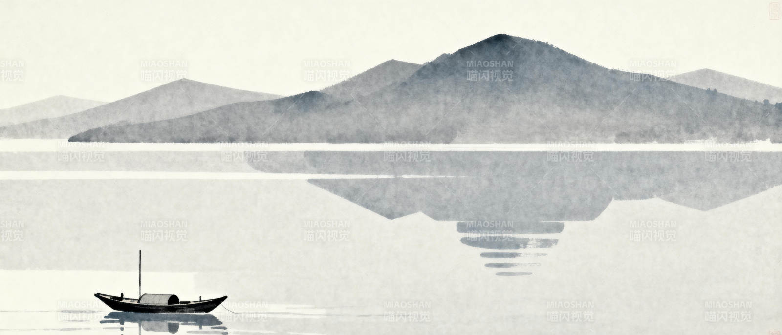 湖山倒影孤舟图片