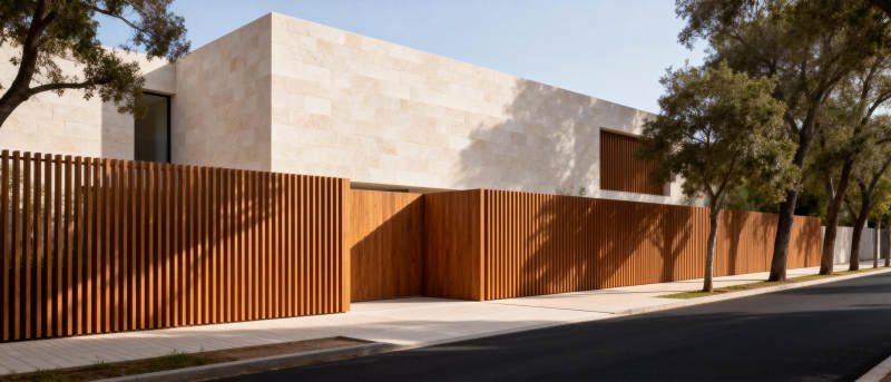 现代建筑与木栅栏图片