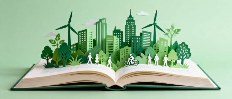 绿色城市书页间图片