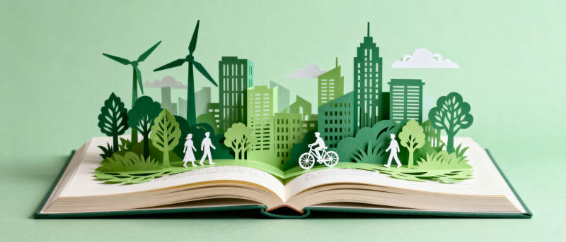 绿色城市书页间图片