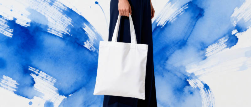 蓝白艺术手提袋图片