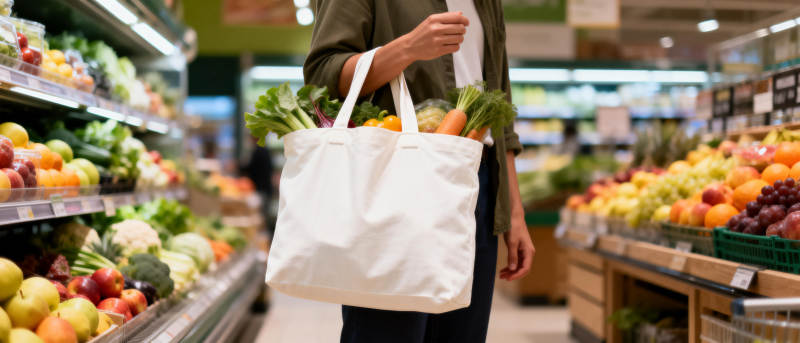 超市购物袋装满蔬果图片