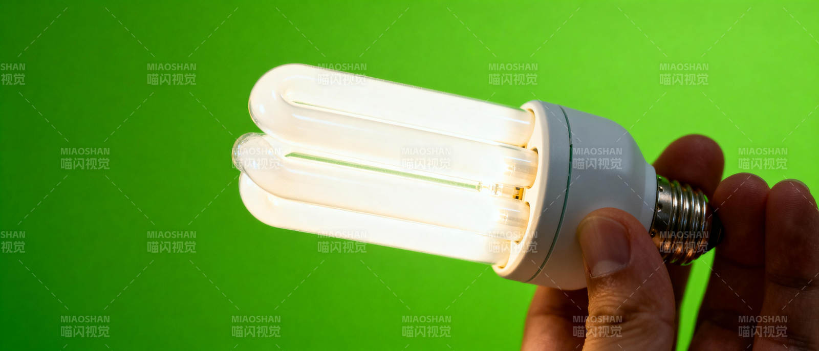 节能灯泡 绿色背景图片