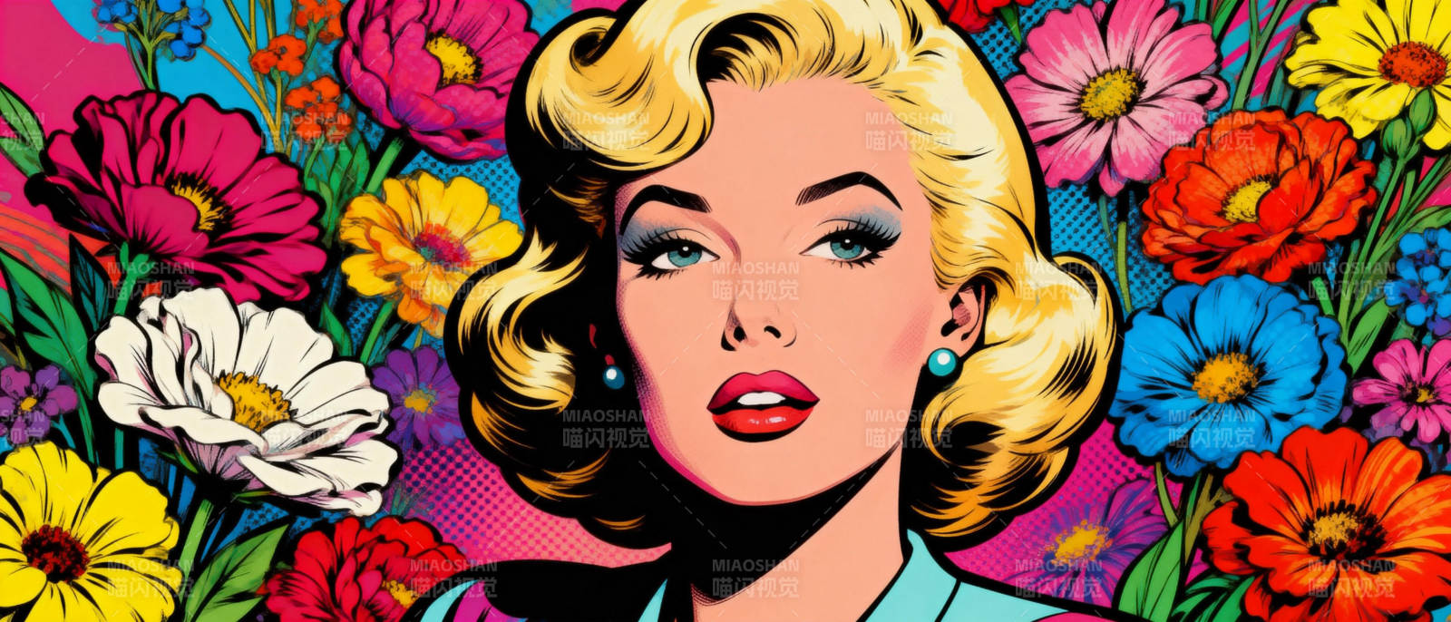 花丛中的金发美女图片