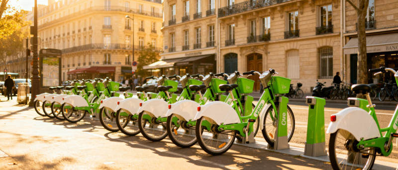 绿色共享单车整齐排列图片