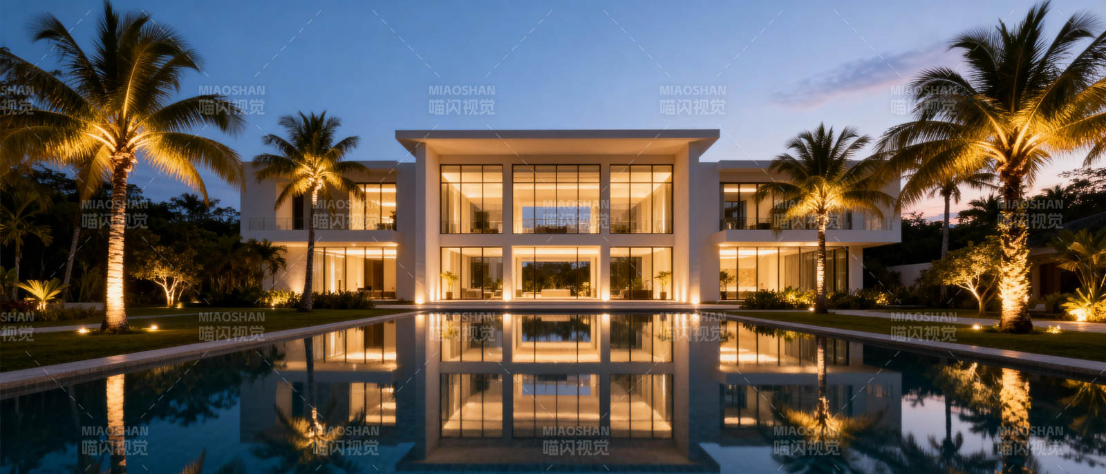 现代豪宅夜景图片