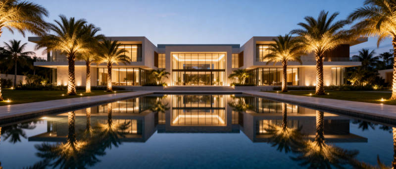 现代豪宅夜景图片