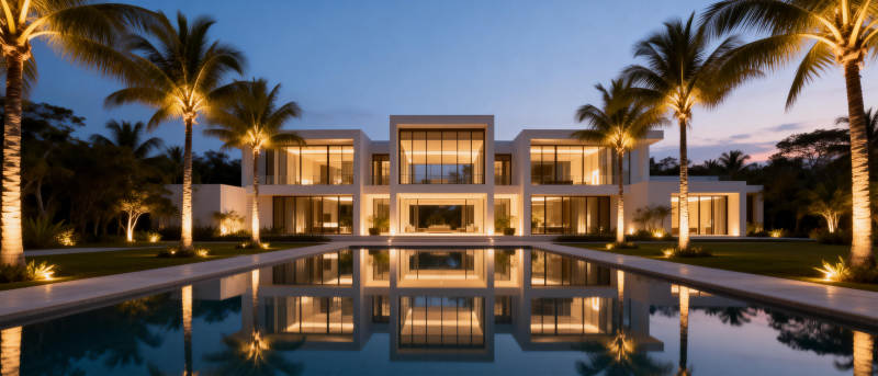 现代豪宅夜景图片