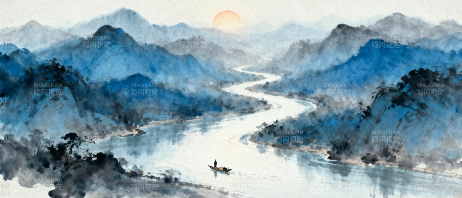 山水长河图图片