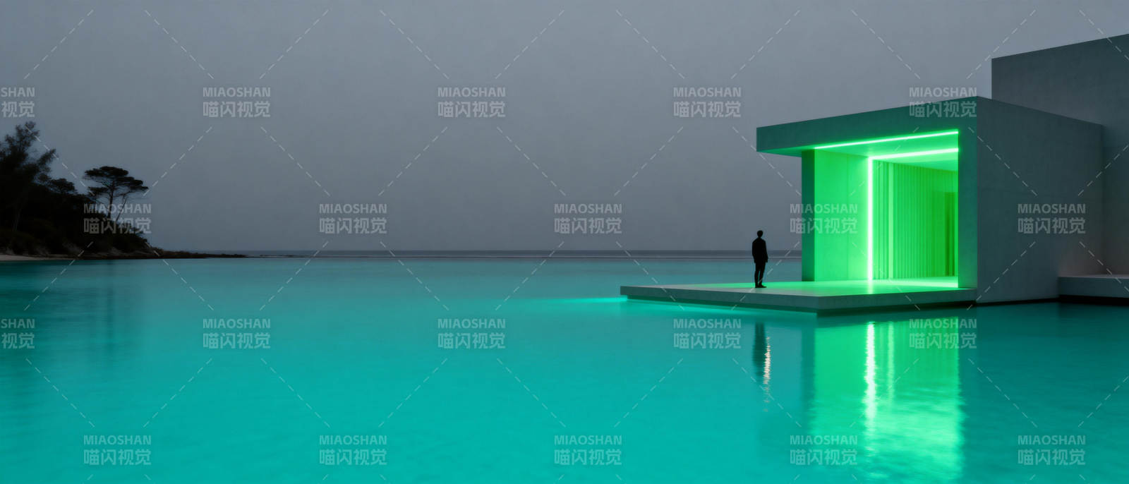 绿光泳池夜景图片