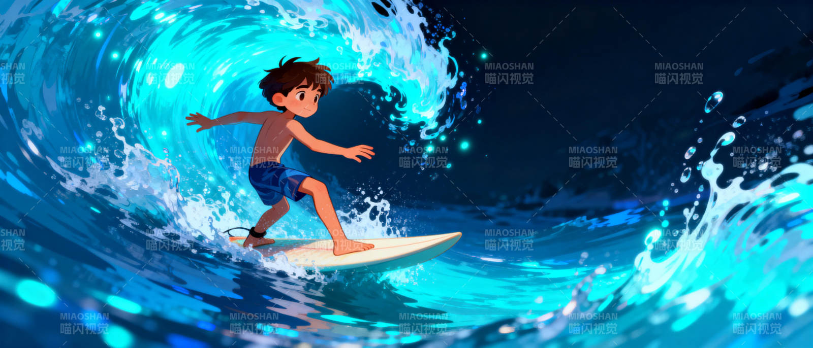 少年冲浪逐浪行图片