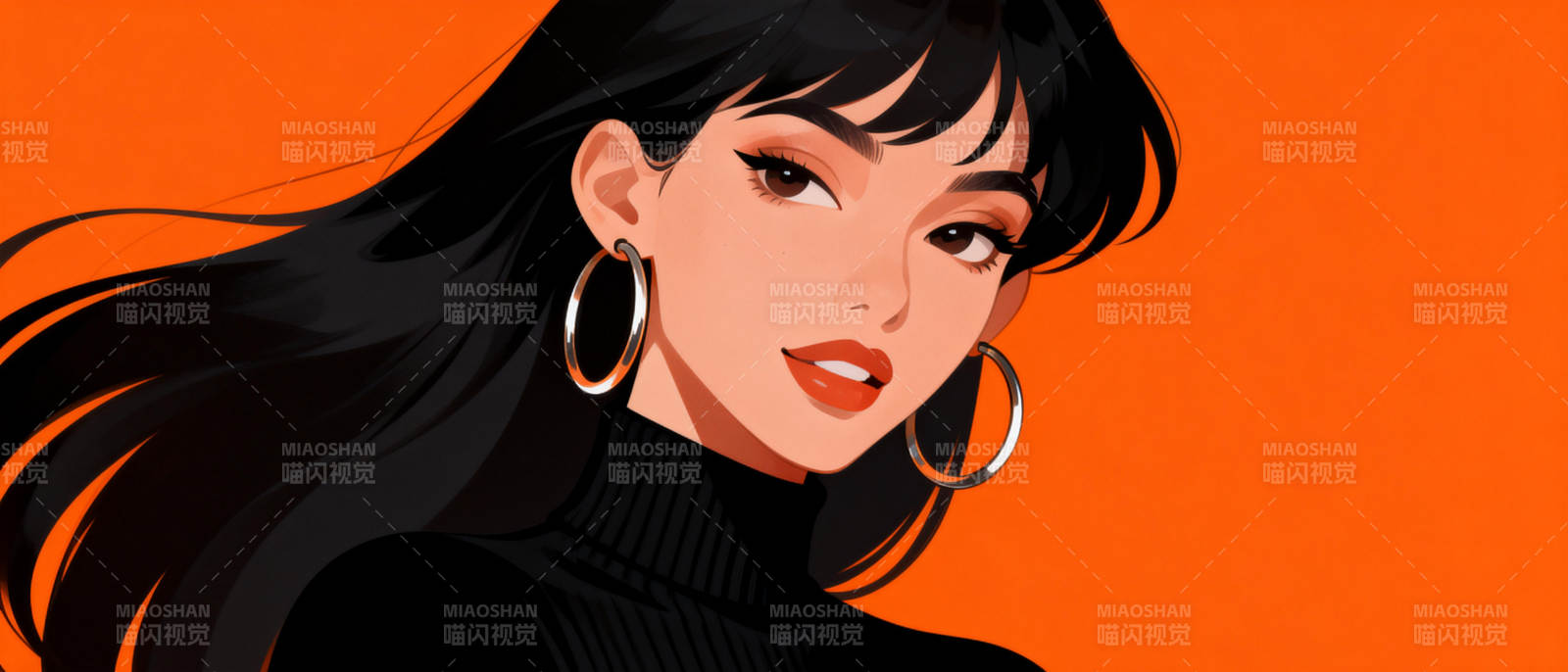 橙色背景的时尚女性图片