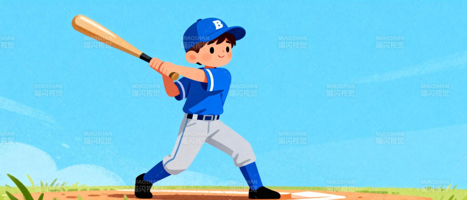 棒球少年挥棒击球图片