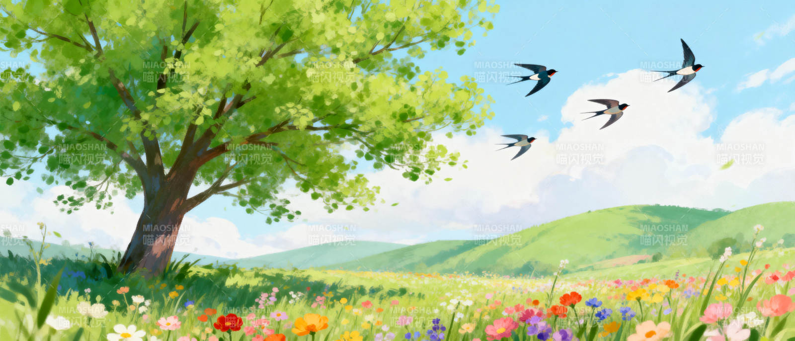 春日花海树影图片