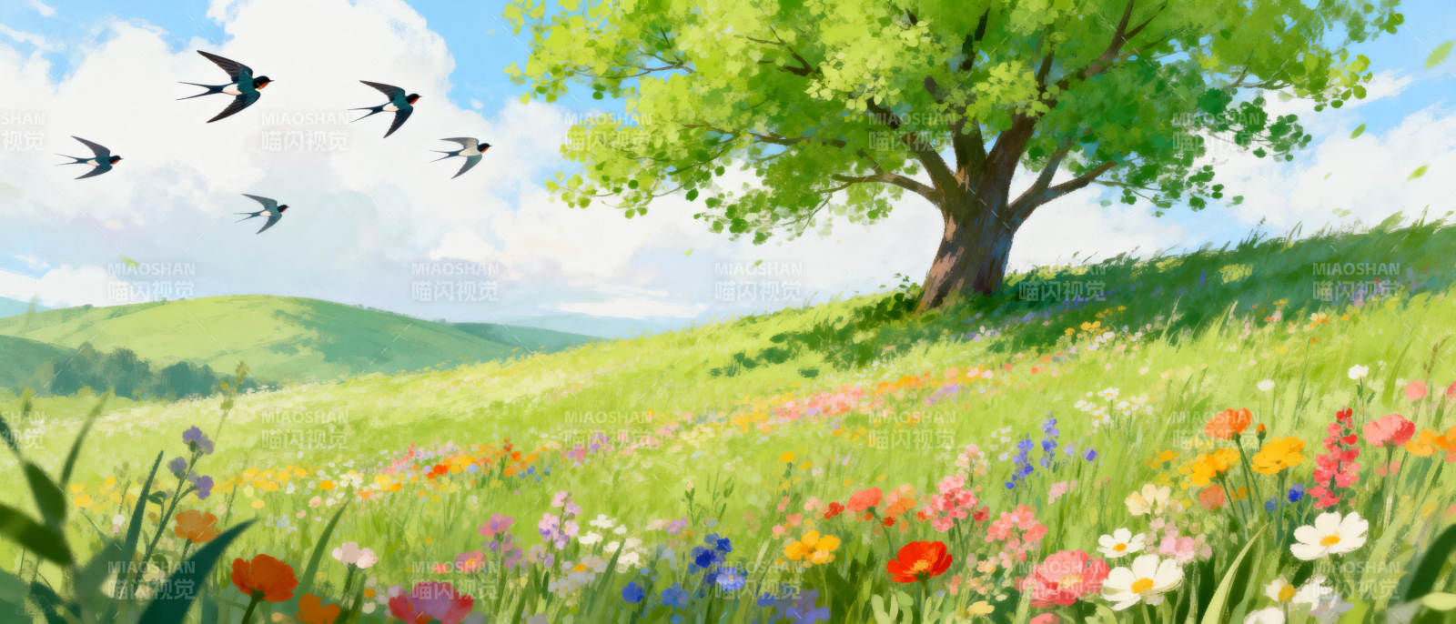 春日花海树影图片