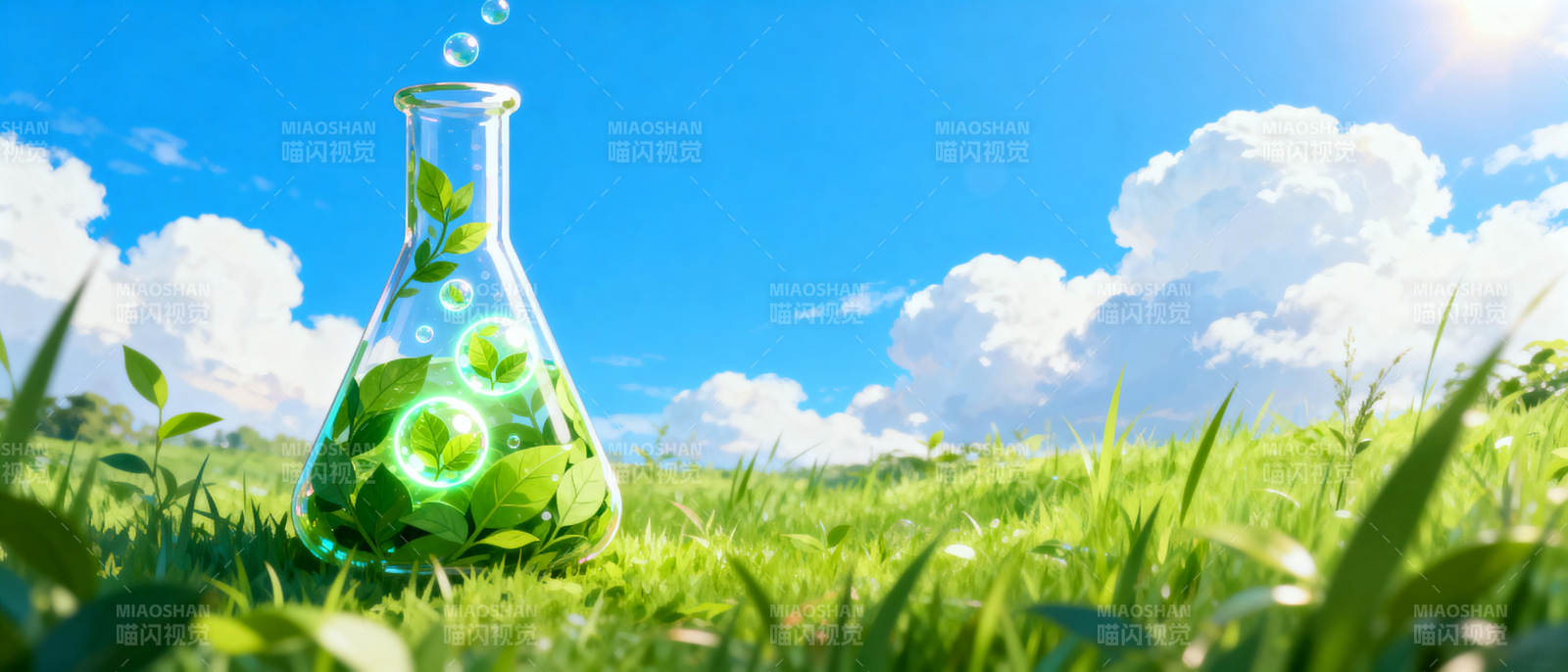 绿意盎然的实验瓶图片