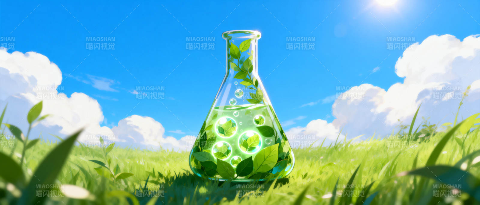 绿意盎然的实验瓶图片