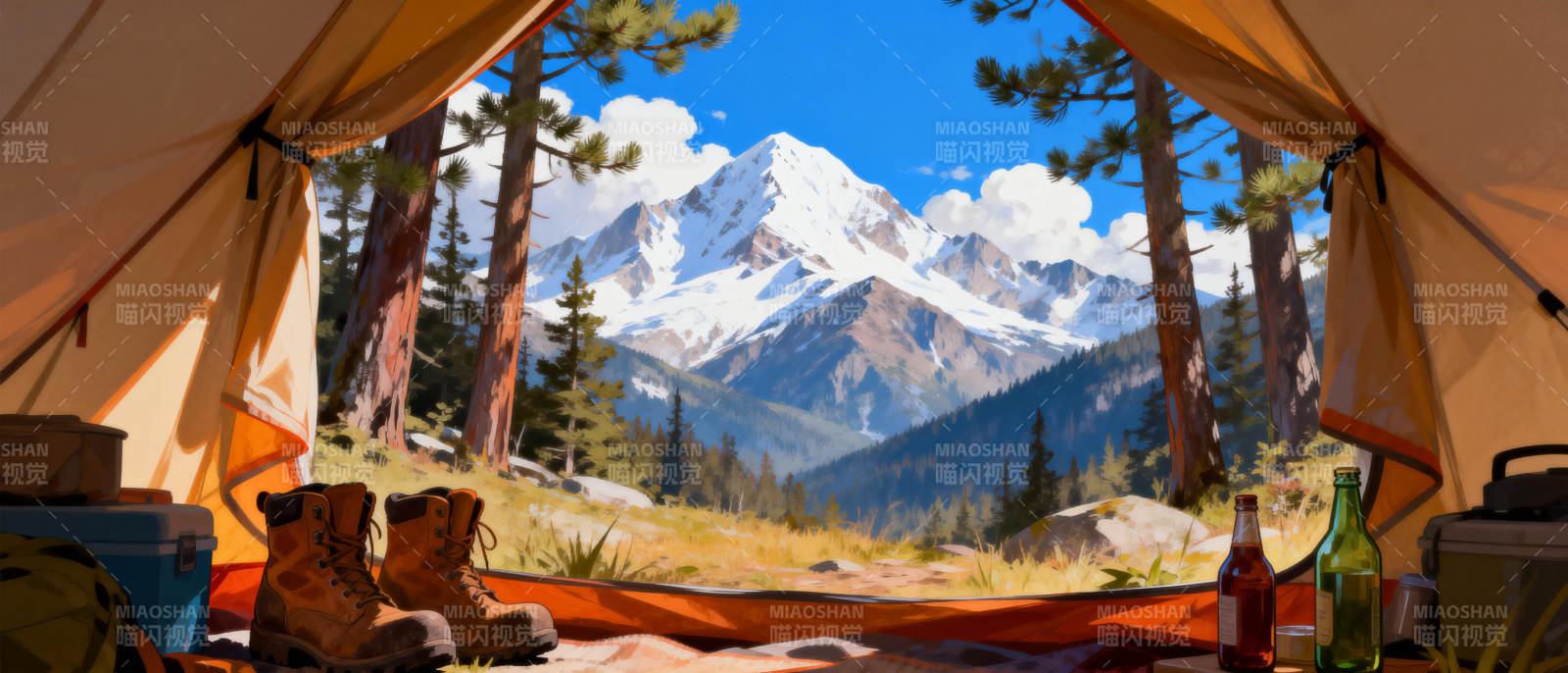 雪山露营美景图片