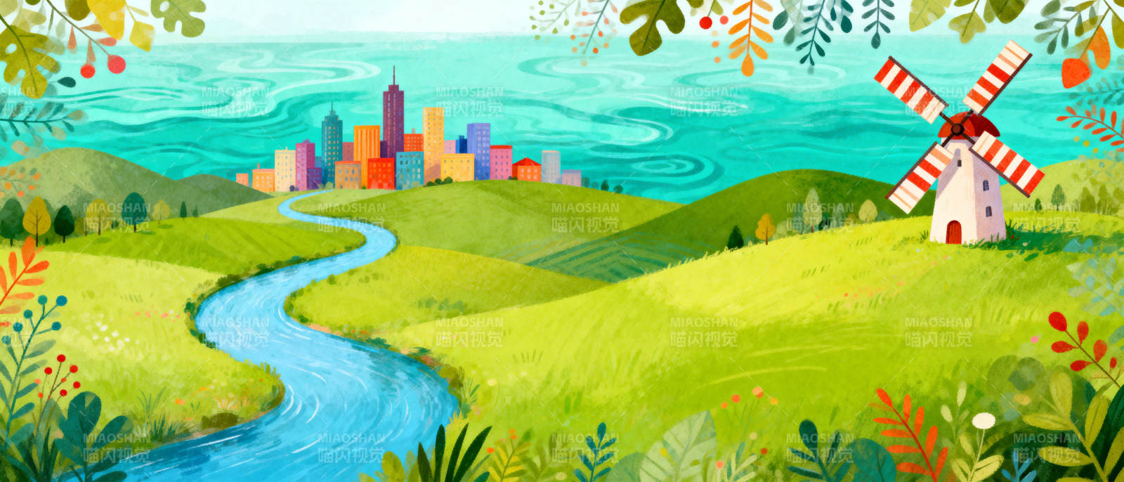 田园风光 城市远眺图片