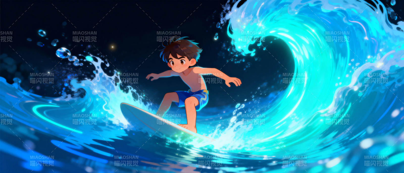 冲浪少年夜海行图片