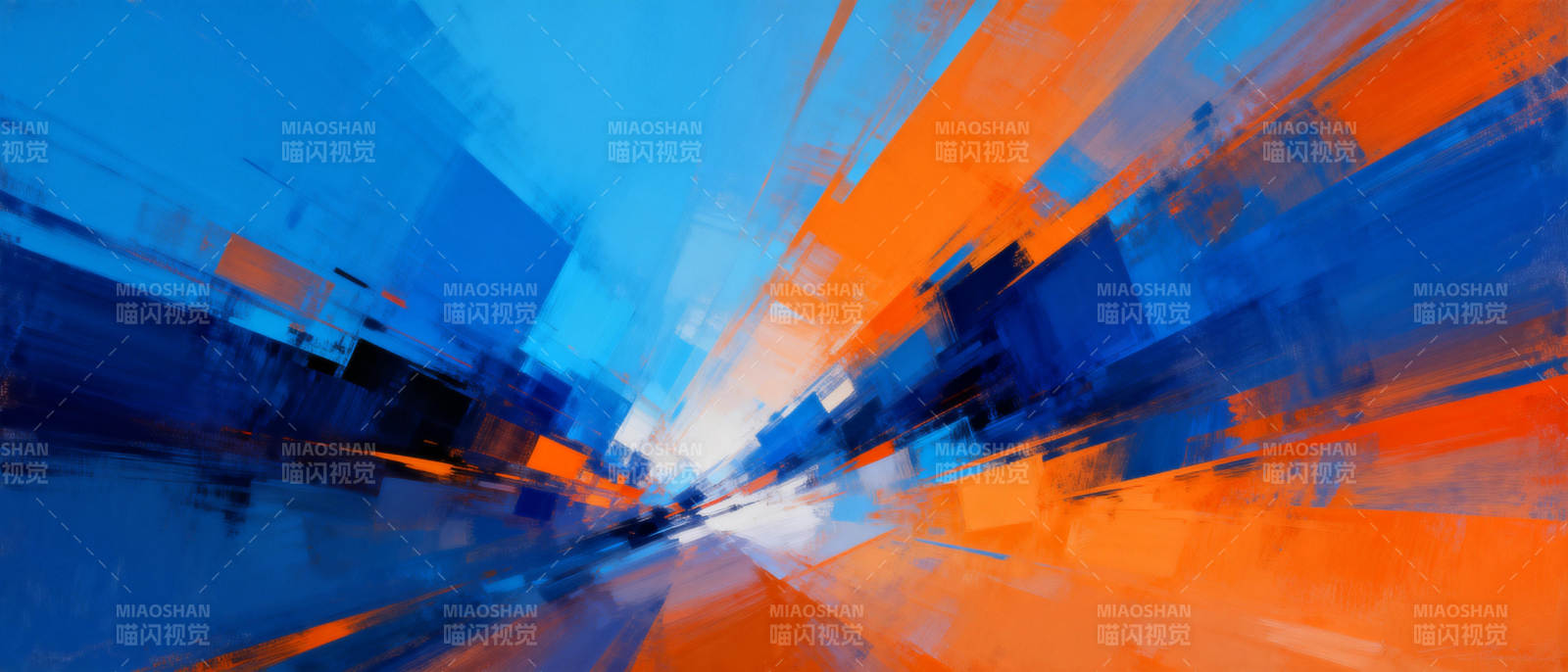 蓝橙交织的抽象画图片