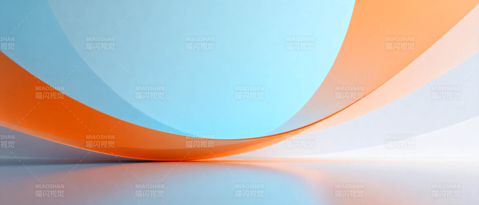 橙蓝交织的弧形空间图片