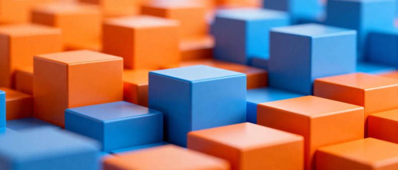橙蓝立方体拼接图片
