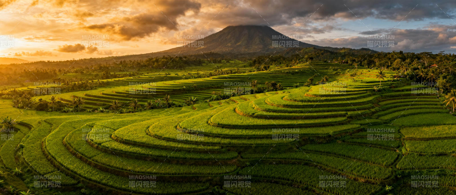 梯田日落山景图片