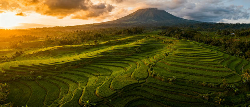 梯田晨曦山影图片