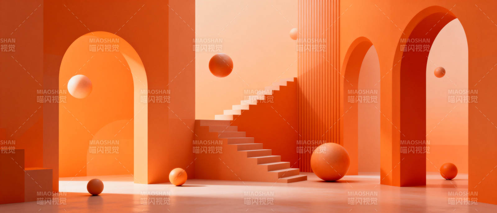 橙色几何空间图片