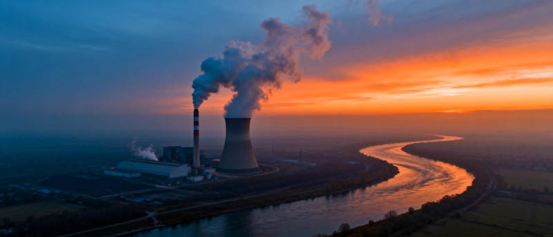 夕阳下的电厂烟雾图片