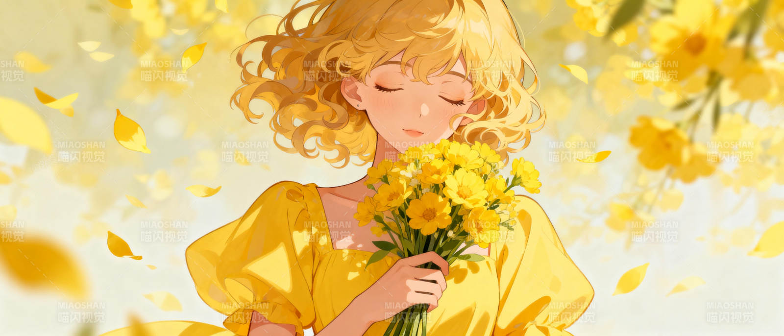 金发少女捧花图片