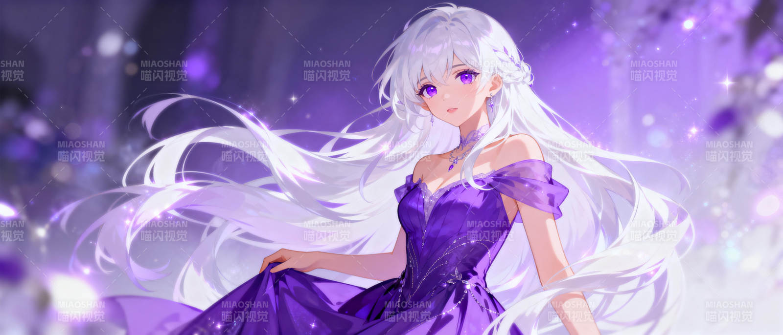 紫衣银发少女图片