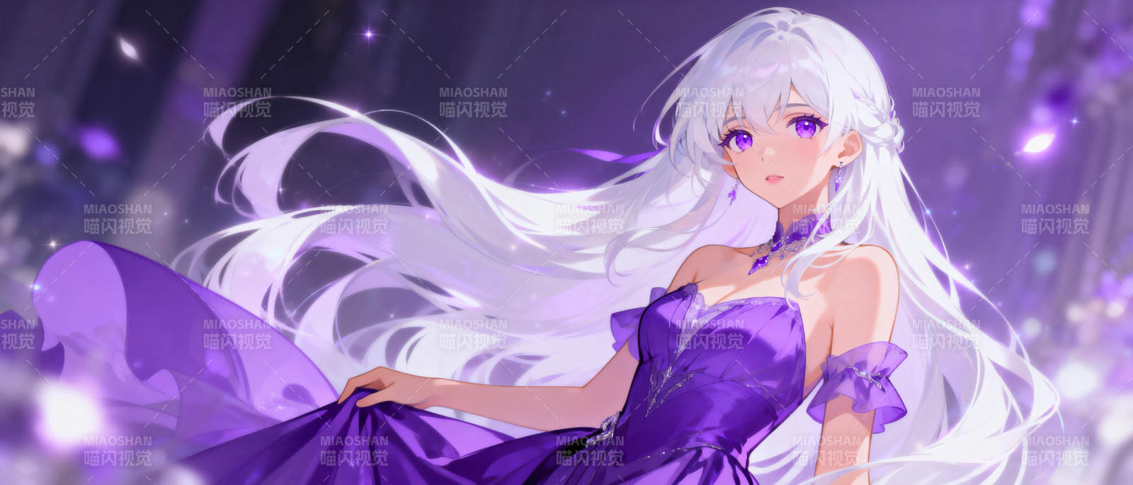 紫衣银发少女图片