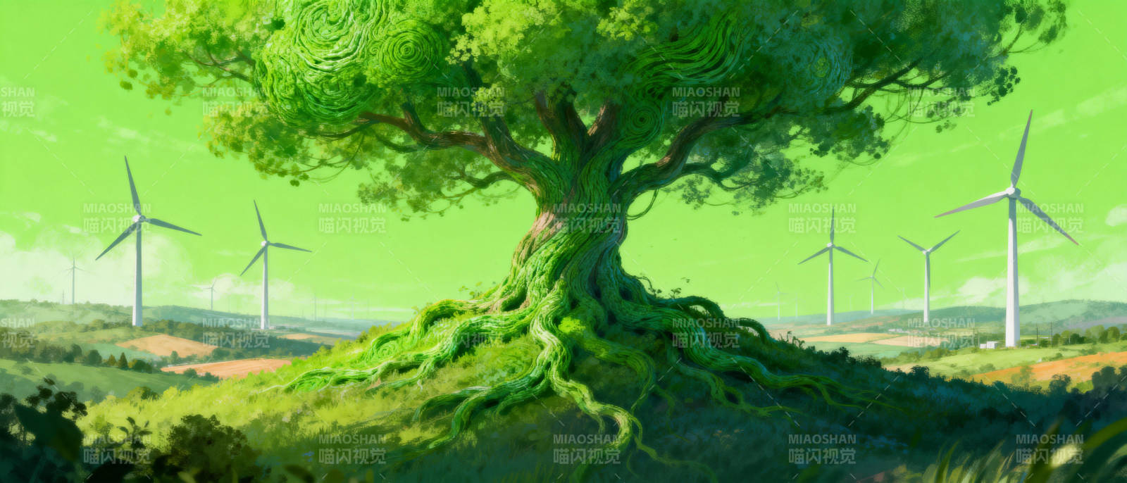 绿树与风车共舞图片