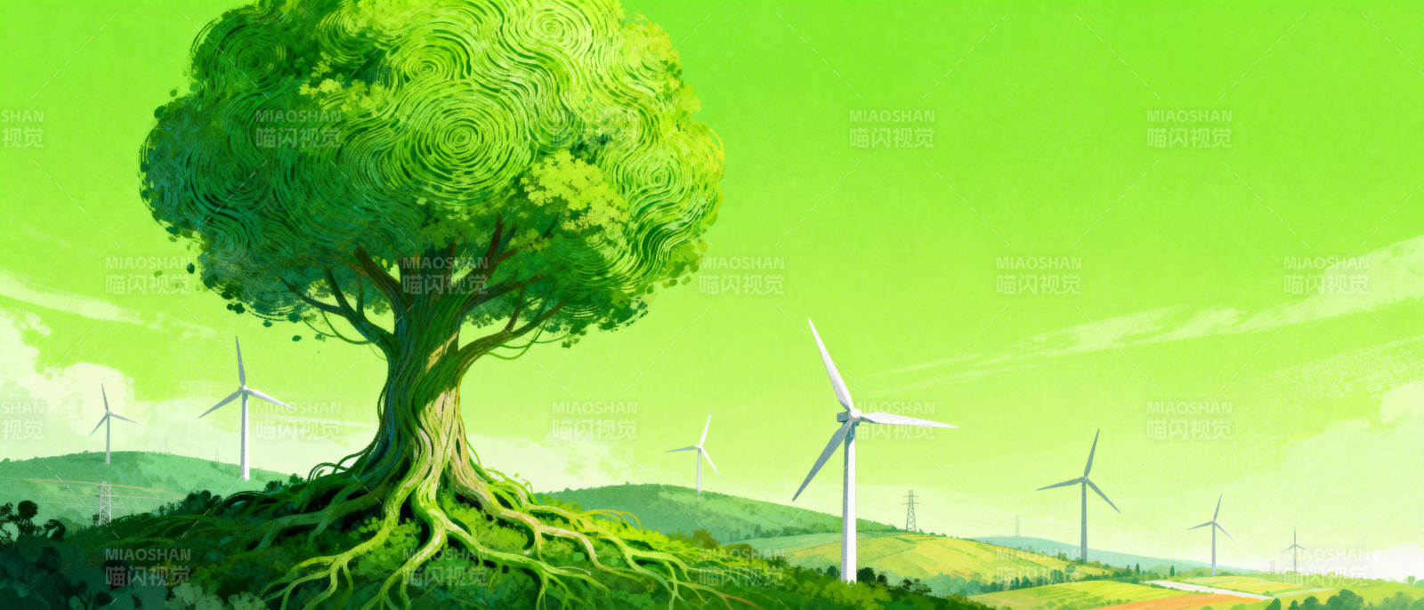 绿树与风车共舞图片