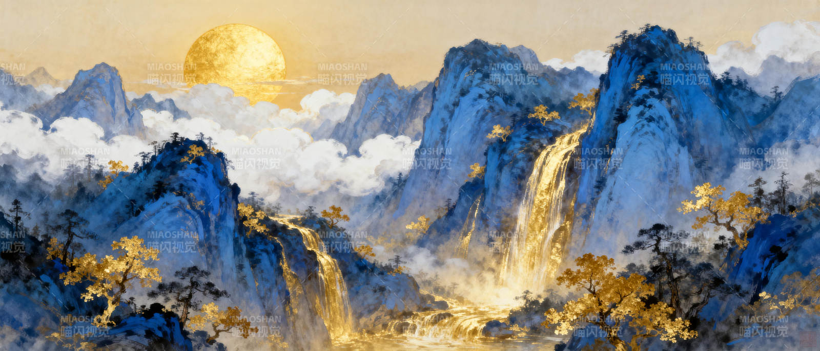 山水云霞映日辉图片