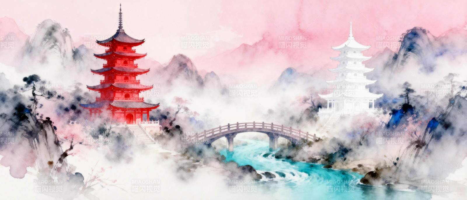 山水楼阁云雾间图片