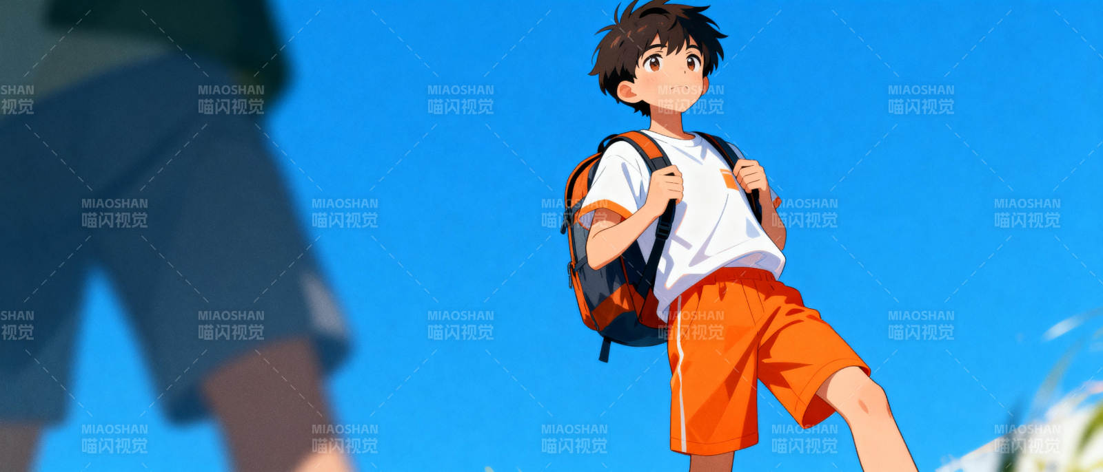 少年背着书包奔跑图片